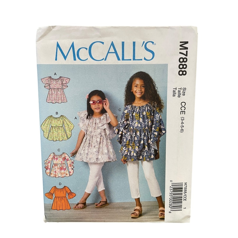 McCall's Sewing Pattern Girls Size 3-6 Tops M7888 Easy Flutter Ruffle Peplum